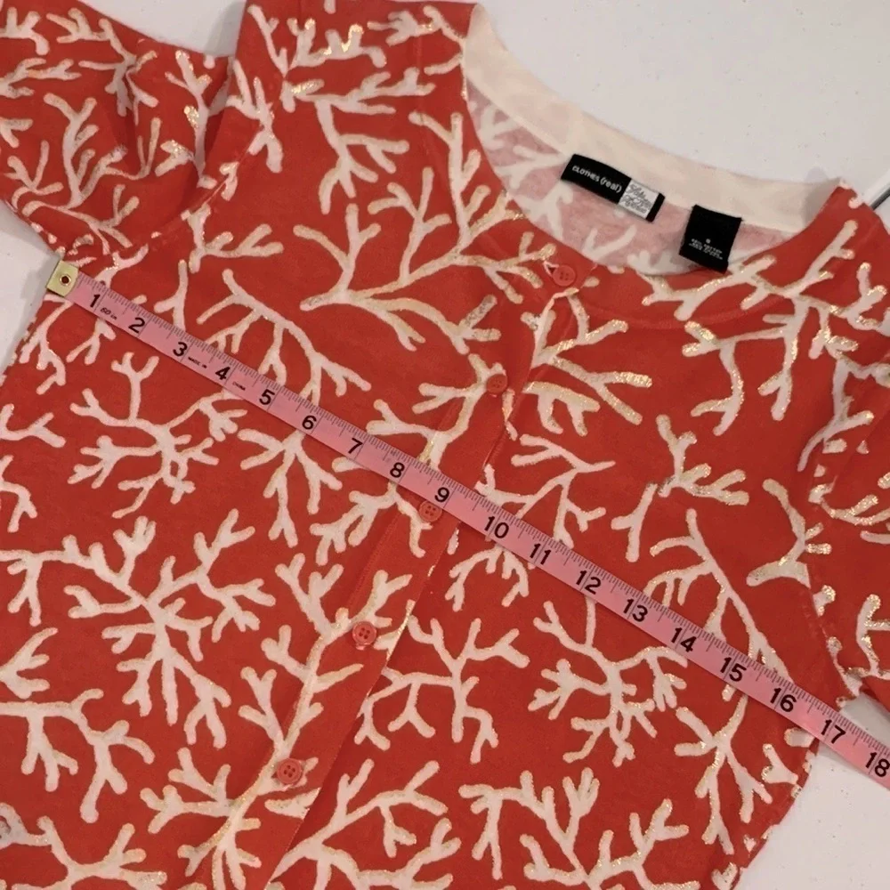 Saks Fifth Avenue Clothes (real) Coral Reef Print Cardigan - Picture 6 of 9
